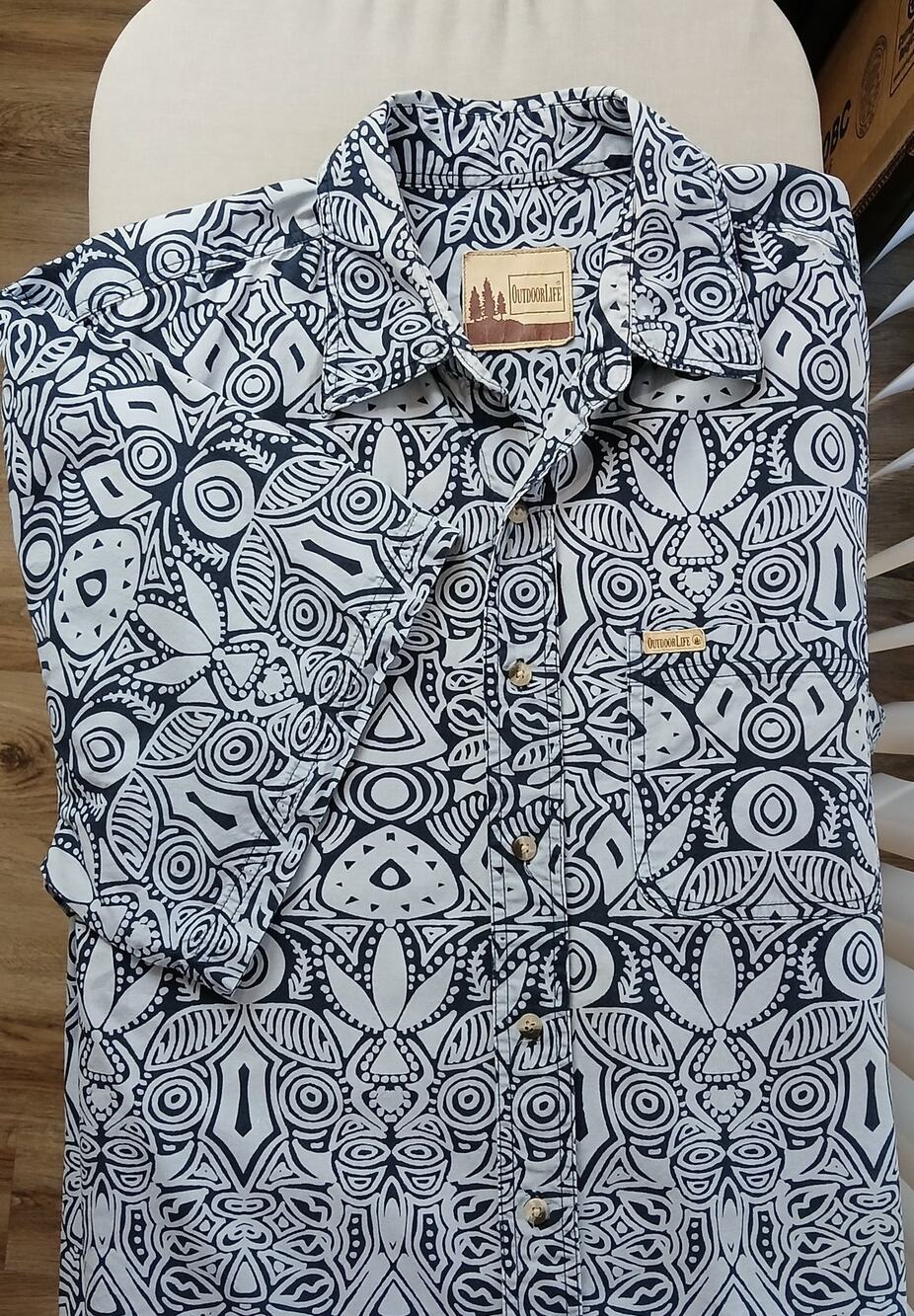 Outdoor Life Tribal Print Camp Shirt Mens XL VTG missing tags short slv button